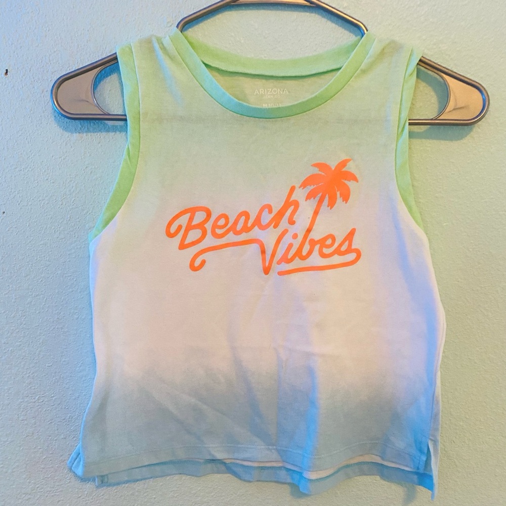 Summer shirt, blue,white,orange & green size 10-12